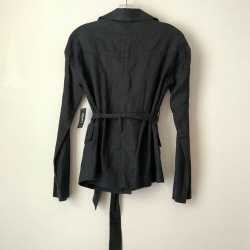 100% Linen Jacket Lord & Taylor Black Lightweight V-Neck Belted Xs — image 5 of 8